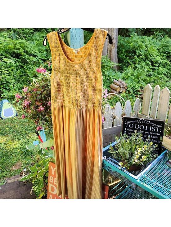 Max Studio Dresses & Skirts - Max Studio Mustard Stripe Smocked Maxi Dress Medium Sleeveless